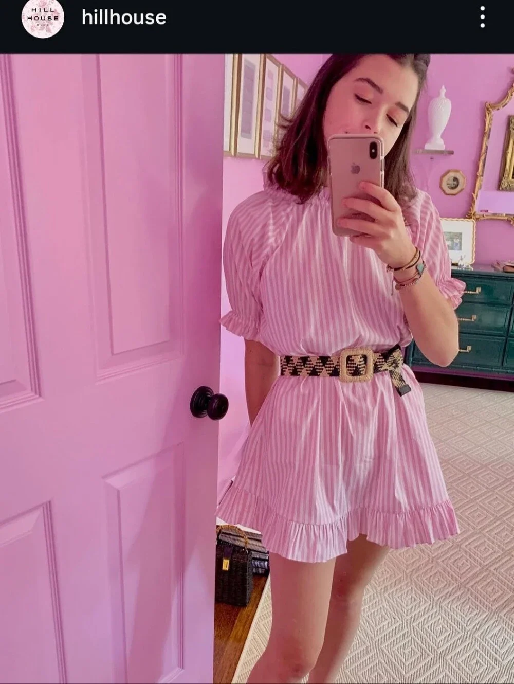 Hill House Katherine Nap Mini Dress In Bubble Gum Stripe Size Large - Picture 10 of 10